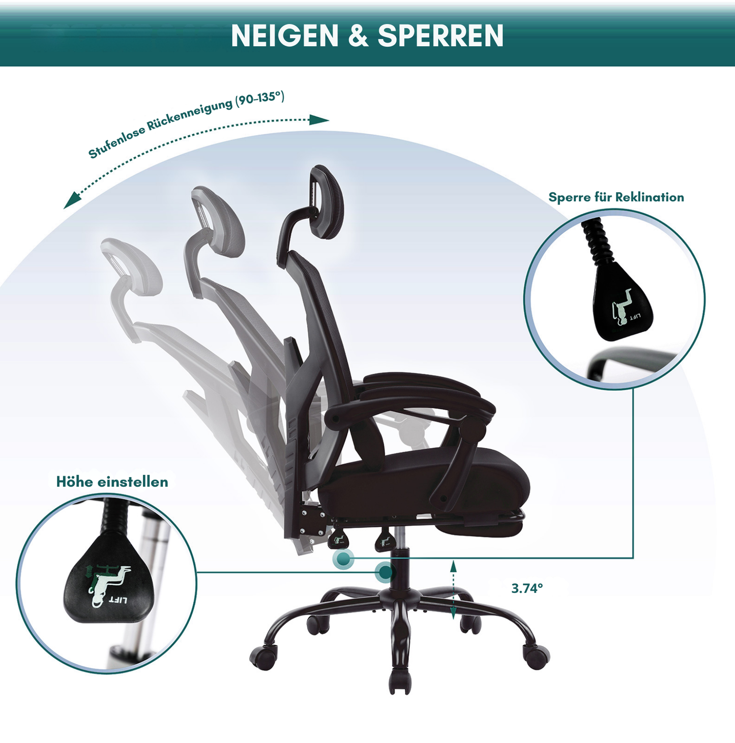Ergonomischer Bürostuhl mit hoher Rückenlehne, Fußstütze & Lendenkissen – Komfortabel & vielseitig