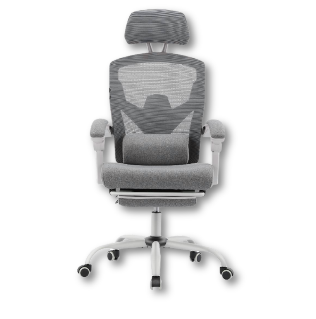 Ergonomischer Bürostuhl mit hoher Rückenlehne, Fußstütze & Lendenkissen – Komfortabel & vielseitig