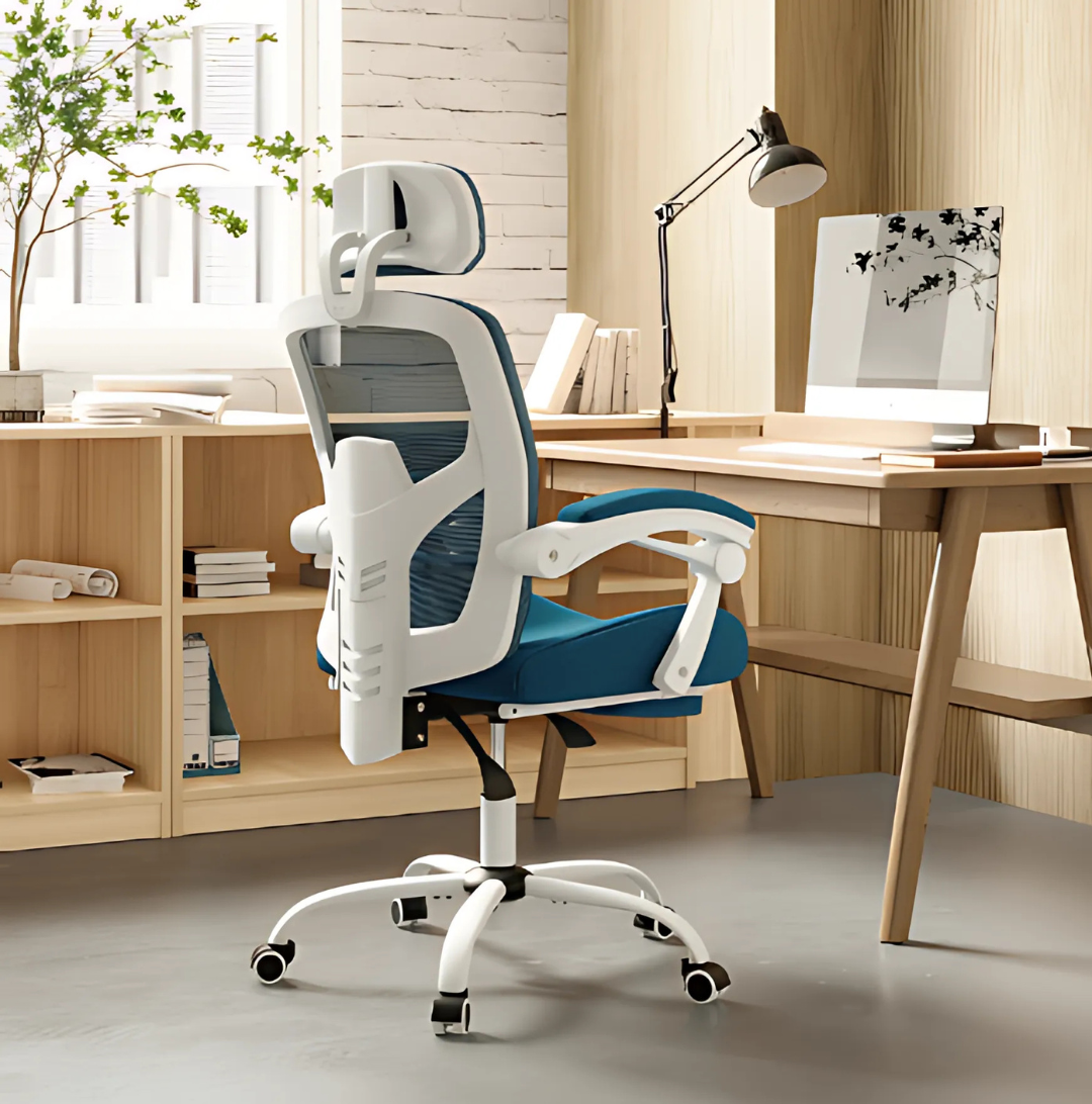 Ergonomischer Bürostuhl mit hoher Rückenlehne, Fußstütze & Lendenkissen – Komfortabel & vielseitig